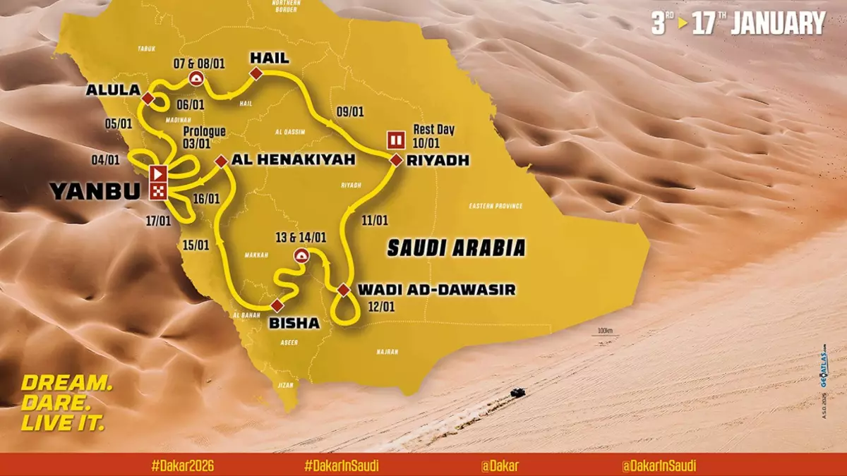 Le Rallye Dakar 2026 en Arabie saoudite : un parcours exigeant au départ et à l'arrivée de Yanbu - Article RallyeRaid sur PitStopInsight