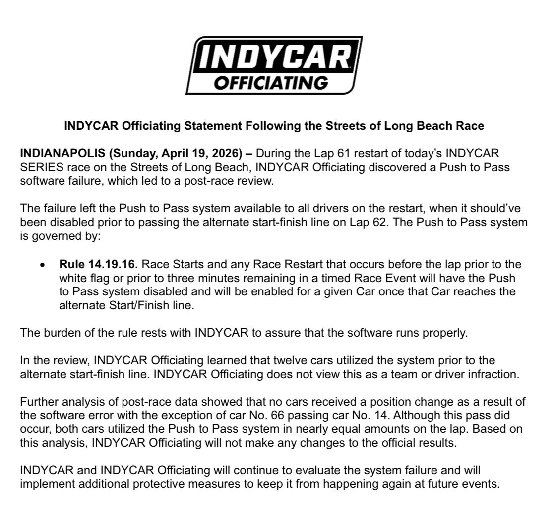 Graham Rahal « pas fan » de la nouvelle règle sur le push-to-pass lors des redémarrages - Article IndyCar sur PitStopInsight